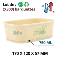 Barquette bambou 750 ml 17×12×5,7 cm micro-ondable recyclable vendue par 300 unités