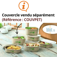 Barquettes bambou 1 litre remplies de plats avec couvercles COUVPET présentés séparément