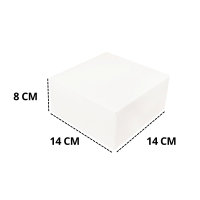 Boîte pâtissière blanche 14×14×8 cm avec dimensions indiquées