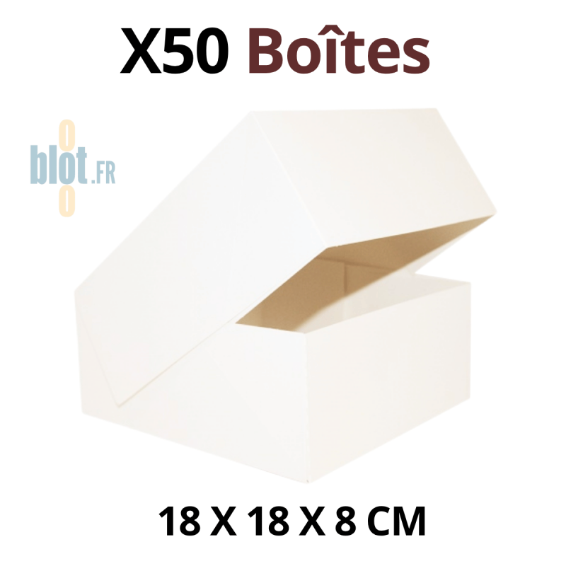 Lot de 50 Boîtes pâtissières blanches – (18 × 18 × 8 CM) Lot de 50 Boîtes pâtissières blanches – (18 × 18 × 8 CM)