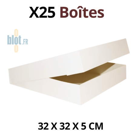 Boîte pâtissière blanche ouverte 32x32x5 cm vue de trois quarts