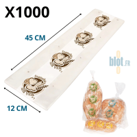 Sac à pain tranché 45 cm imprimé marron présenté à plat avec dimensions 12×45 cm