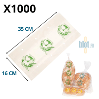 Sac plastique pain tranché N°3 transparent avec impression verte et dimensions 35×16 cm