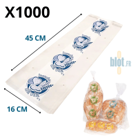 Sac à pain tranché 50 µ N°4 transparent avec impression bleue 16×45 cm présenté à plat
