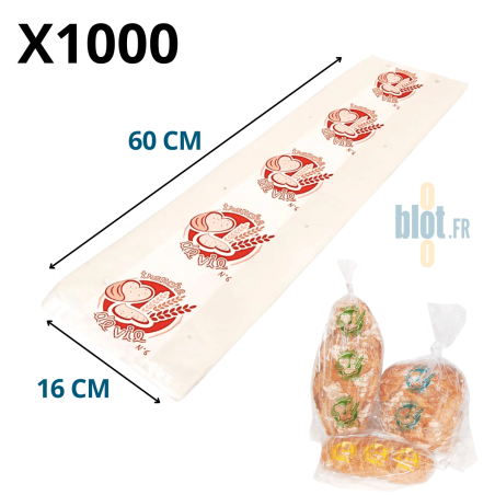 Sac à pain tranché N°6 transparent 16x60 cm impression rouge tranche de vie – conditionnement x1000