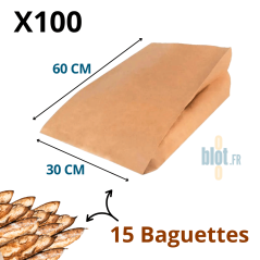 Sac kraft brun de regroupement 30x20x60 cm pour 15 baguettes – lot de 100 sacs alimentaires