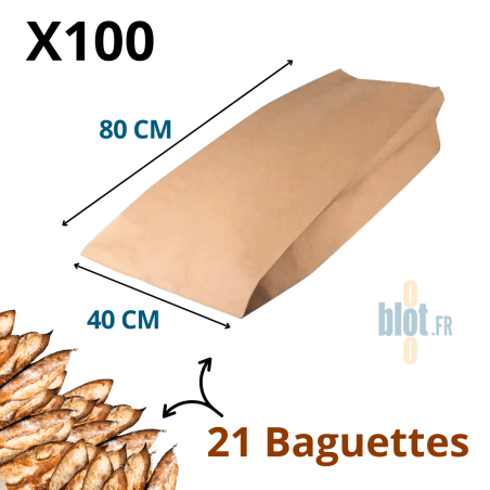 Sac kraft brun de regroupement 40x14x80 cm pour 21 baguettes – lot de 100 sacs alimentaires