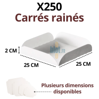 Carré rainé carton blanc 25x25 cm avec rebords pliables – lot de 250 supports pâtisserie professionnels