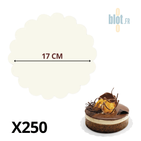 Rond festonné Ø17 cm en carton blanc rigide 250 g/m² – support pâtisserie individuel recyclable