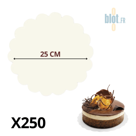 Rond festonné blanc Ø25 cm en carton rigide 300 g/m² – lot de 250 supports de présentation pâtisserie