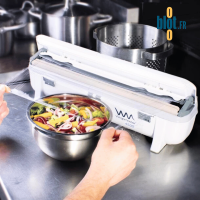 Utilisation du Wrapmaster 4500 en cuisine – application de film alimentaire sur saladier inox