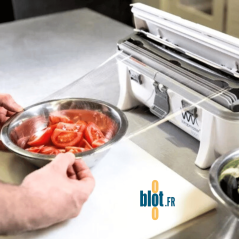 Application de film alimentaire sur saladier avec le dévidoir Wrapmaster 3000