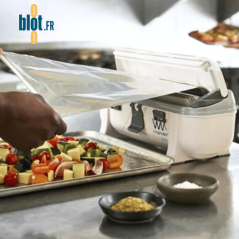 Utilisation du Wrapmaster 3000 avec feuille aluminium – préparation de légumes en cuisine pro