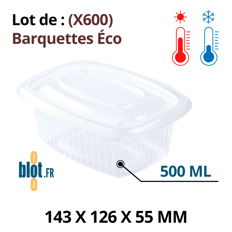 Lot (X600) - Barquette Éco avec Couvercle attenant – (500 ML) Lot (X600) - Barquette Éco avec Couvercle attenant – (500 ML)