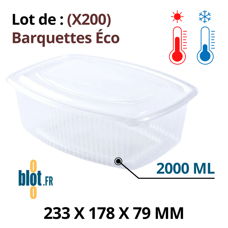 Lot (X200) - Barquette Éco avec Couvercle attenant – (2000 ML) Lot (X200) - Barquette Éco avec Couvercle attenant – (2000 ML)