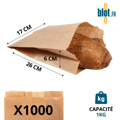 Sac papier kraft brun 1 kg sans impression – dimensions 170+60x260 mm pour fruits et légumes