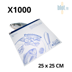 Pochette alimentaire poissonnerie 25x25 cm – papier blanc impression bleue étanche pour poissons et fruits de mer