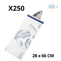 Pochette alimentaire poissonnerie 28x66 cm – grand format papier blanc impression bleue pour poissons entiers