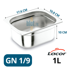 Bac Gastronorme GN 1/9 inox 1L – 176x108x100 mm – bac inox professionnel Lacor
