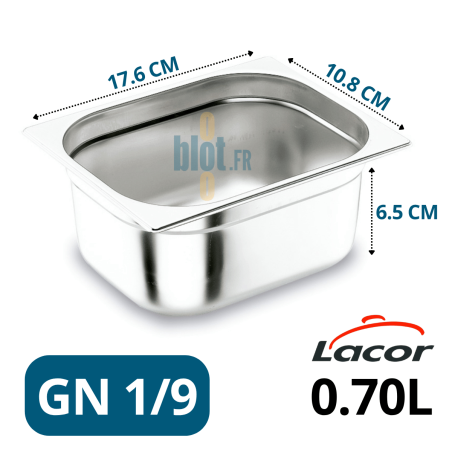 Bac Gastronorme GN 1/9 inox 0.7L – 176x108x65 mm – bac inox professionnel Lacor