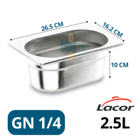 Bac Gastronorme GN 1/4 inox 2.5L – 265x162x100 mm – bac inox professionnel Lacor