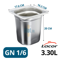 Bac Gastronorme GN 1/6 inox 3.3L – 176x162x200 mm – bac inox professionnel Lacor