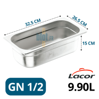 Bac Gastronorme GN 1/6 inox 3.3L – 176x162x200 mm – bac inox professionnel Lacor