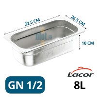 Vue rapprochée du bac gastronorme inox GN 1/2 en finition brillante