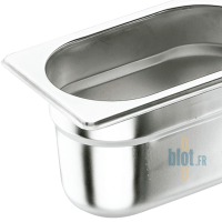bac gastronorme inox GN 1/3 en vue rapprochée montrant la cuve et le rebord.
