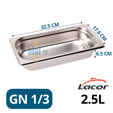 Bac gastronorme inox GN 1/3 32,5×17,6×6,5 cm.
