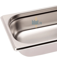 Détail du bac inox GN 1/3 Lacor vu en gros plan.