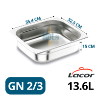 Bac inox GN 2/3 Lacor avec dimensions 35,4 × 32,5 × 15 cm