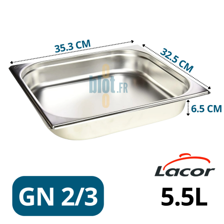 Bac gastronorme inox GN 2/3 35.3×32.5×6.5 cm