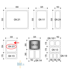 Schéma des formats gastronorme avec mise en évidence du GN 2/3