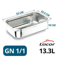 bac gastronorme inox GN 1/1 profondeur 10 cm vue dimensionnée