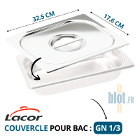 Couvercle inox GN 1/3 avec poignée, dimensions 32.5×17.6 cm
