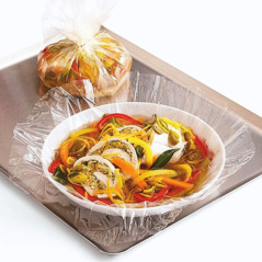 Film de Cuisson Papillote Thermorésistant - 45 cm x 50 m - Vue plat cuisiné de présentation.