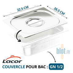 Couvercle inox GN 1/2 avec poignée, dimensions 32.5 × 26.5 cm