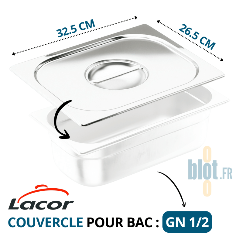 (Couvercle GN 1/2) - Inox avec Poignée – (32.5×26.5 CM)