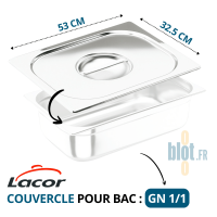 Couvercle inox GN 1/1 avec poignée posé au-dessus d’un bac gastronorme