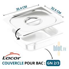 Couvercle inox GN 2/3 Lacor avec poignée et dimensions 35,4 × 32,5 cm