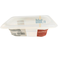 Bac GN 1/9 polypropylène 0,6 L présenté en vue latérale avec étiquette Lacor
