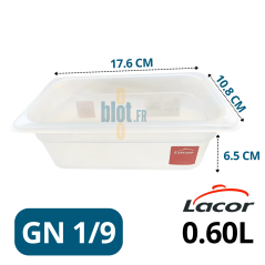 Bac gastronorme GN 1/9 en polypropylène 0,6 L avec dimensions 17,6×10,8×6,5 cm