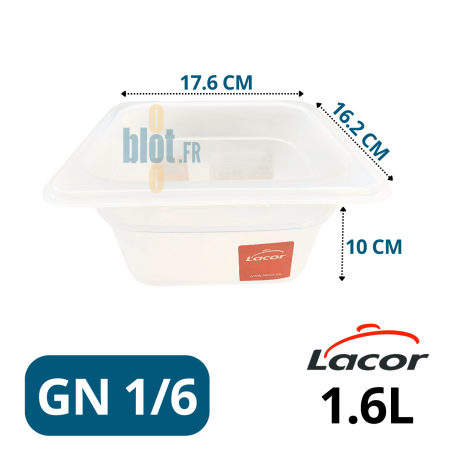 Bac gastronorme GN 1/6 en polypropylène translucide 1,6 L