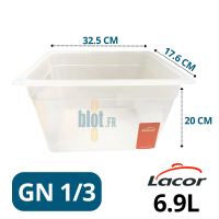 bac gastronorme GN 1/3 polypropylène 6,9 litres avec dimensions indiquées