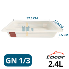 Bac gastronorme GN 1/3 polypropylène 2,40 L avec dimensions indiquées