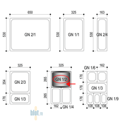 Schéma des formats gastronormes avec mise en évidence du GN 1/2