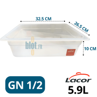 bac gastronorme GN 1/2 polypropylène 5,9 litres avec dimensions 32,5×26,5×10 cm