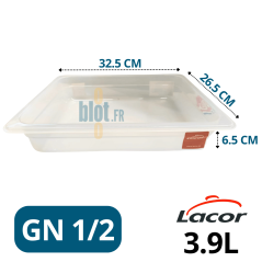 bac gastronorme gn 1/2 polypropylène 3,90 l avec dimensions 32,5×26,5×6,5 cm
