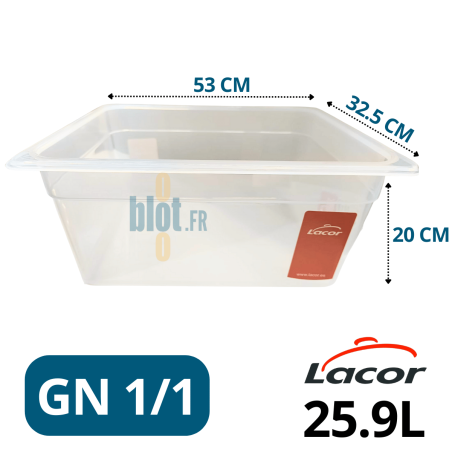 Schéma des dimensions du bac gastronorme GN 1/1